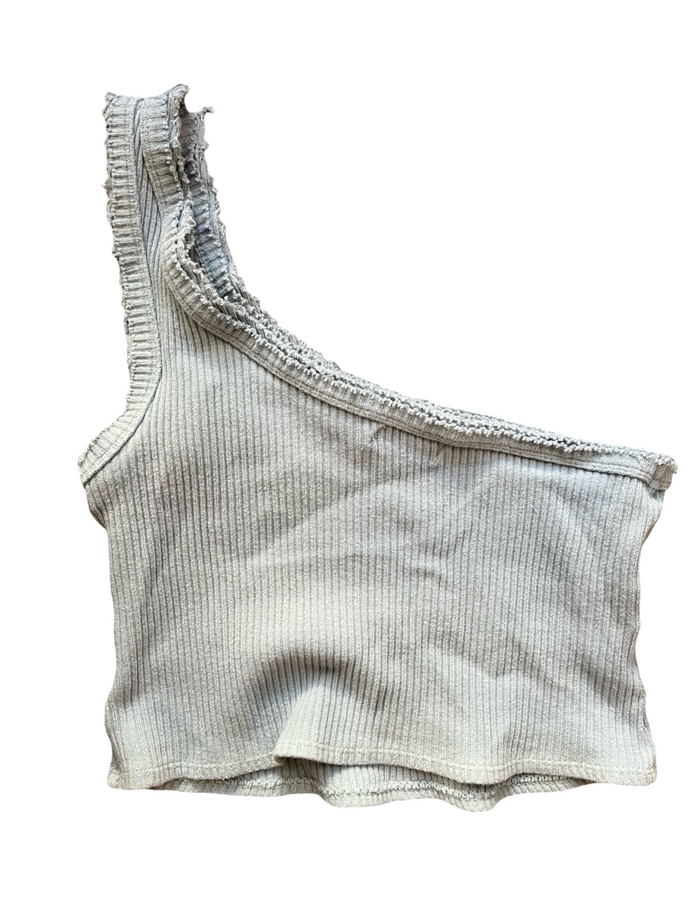 Urban Outfitters ribbed crop top asymmetrical one-shoulder frayed medium blue